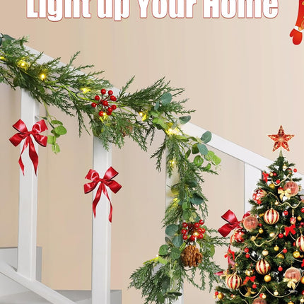 Brightown Pre-lit Christmas Garland with Lights, 6 Feet 20 LED Battery Operated Christmas Lights with Pine Cones, Berry, Eucalyptus Leaves, Indoor Christmas Decorations for Stairs, Fireplace, Door