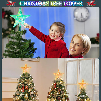 Christmas Tree Topper Star 7.5" Lighted Star Tree Top w/Remote Control,Color Changing Solid/Flash Treetop w/Remote,USB Powered Xmas Tree Topper,RGB Tree Top for Christmas Tree,DIY Color Changing