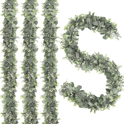JPSOR 4pcs 26.4ft Artificial Eucalyptus Garland Greenery Garland Fake Eucalyptus Leaves for Wedding Arch Farmhouse Mantle Table Runner Centerpiece Home Party Christmas