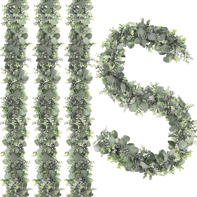 JPSOR 4pcs 26.4ft Artificial Eucalyptus Garland Greenery Garland Fake Eucalyptus Leaves for Wedding Arch Farmhouse Mantle Table Runner Centerpiece Home Party Christmas