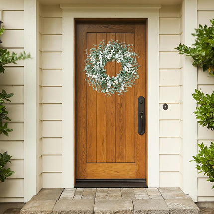 Sggvecsy Artificial Greenery Leaves Wreath for Front Door 22 Inch Greenery Boxwood Wreath Flocked Lambs Ear Wreath with White Berries Spring Summer Wreath for Farmhouse Wall Home Indoor Outdoor Decor