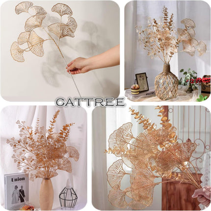 Christmas Artificial Plants Decoration 26" Tall, CATTREE Fake Plastic Golden Apricot Leaves Simulation Ginkgo Leaf Grass for Wedding Party Indoor DIY Home Office Table Centerpieces Decor Gold - 2 Pack