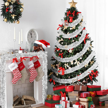 50FT Silver Christmas Tinsel Garland - Metallic Tinsel Twist Garland for Christmas Tree Decorations, Xmas Tree Decor Home Indoor Holiday Party Supplies