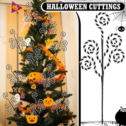 6 Pcs Christmas Tree Picks Sandworm Decor 16'' Black/White Christmas Ornament Xmas Tree Topper Lollipop Stick Candy Cane Christmas Plush Tree Decor Xmas Curly Branches for Vase Wreath Home DIY Craft