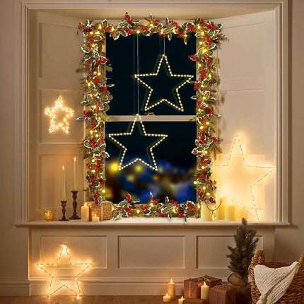2 Pack Pre-Lit Christmas Garland with Lights, 5.7FT 20LED Battery Operated Lighted Garland Xmas Decor with PineCones Bell Berry Holly Leaves, Light Up Garland for Mantle Fireplace Stair Indoor Outdoor