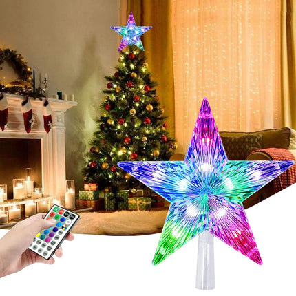 Christmas Star Tree Topper Lights 9.5 inch with Versatile Remote Controller Treetop Christmas Decoration Light Bethlehem Star (LED Color-Changing 3AA Battery Powered)