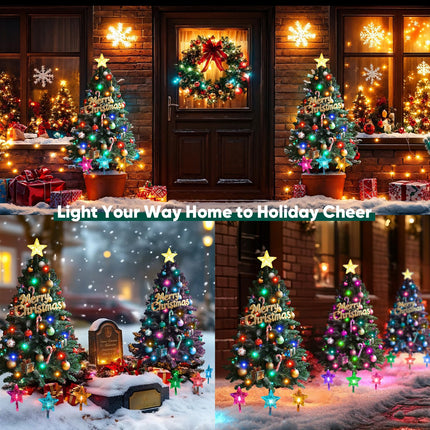 Solar Christmas Decorations Outdoor, 2 Pack 30 Inch Solar Christmas Tree Outdoor Waterproof, Artificial Pine Outdoor Christmas Trees for Yard with Christmas Ornaments, Small Christmas Tree with Lights