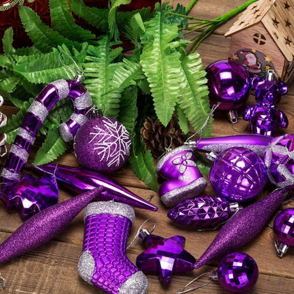 54 Pieces Assorted Christmas Ornaments Tree Decoration Baubles in Box (Purple, Box)