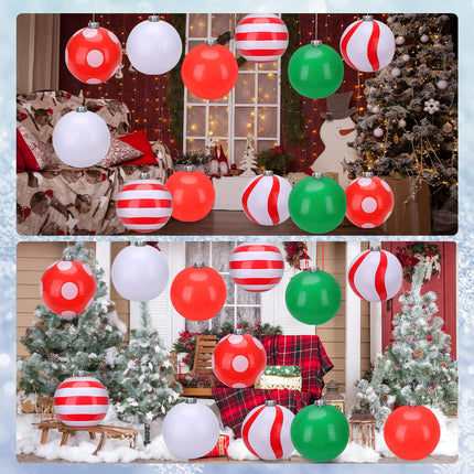 12 Pack Inflatable Christmas Ball Inflatable Christmas Ornaments 12 Inch PVC Inflatable Christmas Balls Hanging Blow up Ball for Christmas Tree Outdoor Yard Garden Porch Door Decorations