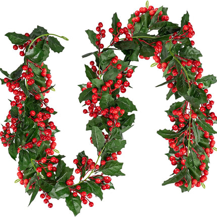 6 FT Red Berry Christmas Garland, Fireplace Decoration for Christmas Holiday Year Decor,Flexible Artificial Berry Garland for Indoor Outdoor Home