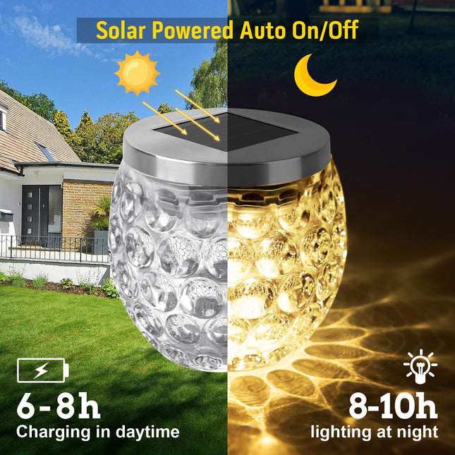 Solar Glass Ball Table Light, Warm Color Solar Powered Light, Mosaic Crackle Lamps Waterproof LED Night Light for Bedroom Yard Patio Halloween Christmas Decorations 4 Pack