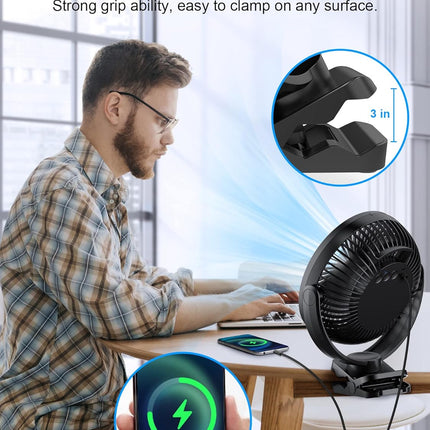Frizcol 12000Mah 8 Inch Portable Clip On Fan,Battery Operated Camping Fan With Lights And Remote, Usb Fan Small Desk Fan Personal