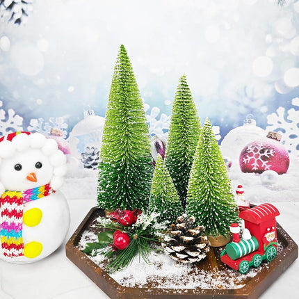 Mini Christmas Tree, Gradation Green Bottle Brush Trees Small Pine Tree with Wooden Bases for Xmas Holiday Party Home Tabletop Tree Decor (4pcs)