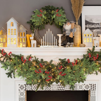 Panelee 48 Pcs Christmas Artificial Pine Branches with Red Berry Stems 12.8''Christmas Pine Needles for DIY Fake Greenery Christmas Garland Wreath Xmas Embellishing Flower Arrangements Decoration