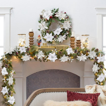 56 Pcs Christmas Tree Decorations, Christmas Ornaments Set with Poinsettias Artificial Christmas Flowers, Berry Branches and Pine Cones, Christmas Decor for Tree/Wreath/Garland(White)