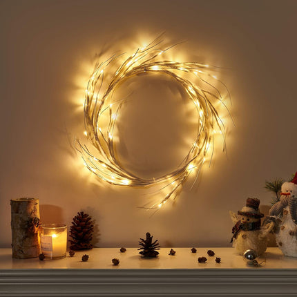 Vanthylit Lighted Christmas Garland, 6 FT White Birch Garlands with 48 LED Warm White Lights, Waterproof Outdoor White Twig Branch Garland Plug in Xmas Decoration for Bedroom Fireplace Mantle Mantel