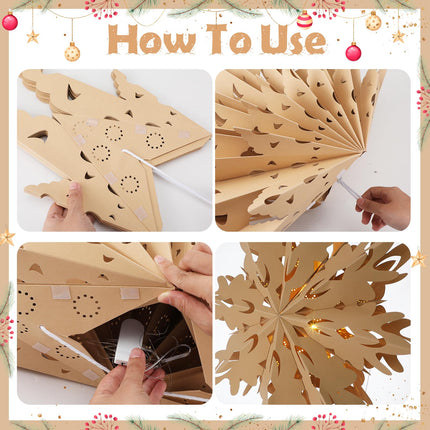 Riakrum 3 Pcs 26 Inch Christmas Snowflake Star Paper Lantern with 3 LED Light Paper Hanging Lamp Party Supplies Hanging Decoration for Xmas Year Winter Weddings Birthday Holiday Party Decoration