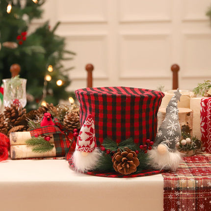 Christmas Tree Topper, Red and Black Buffalo Plaid Top Hat Christmas Tree Decorations Santa Gnome Ornaments Large Christmas Hat Tree Toppers Decor for X'Mas Home Party Supplies Festive Xmas Idea