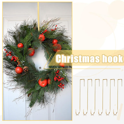 15 Inch Wreath Hanger Hooks Over Door Metal Hooks Practical Clothes Towel Hanger Hooks for Christmas Front Door Decorations (Champagne,6 Pieces)