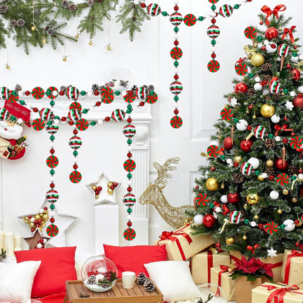 16 Feet Christmas Candy Cane Garland Christmas Tree Peppermint Ornaments Candy Garland Wreaths Christmas Ball Garland Xmas Bead Hanging Ornaments for Holiday Party Fireplace Home Decor (Sequin)