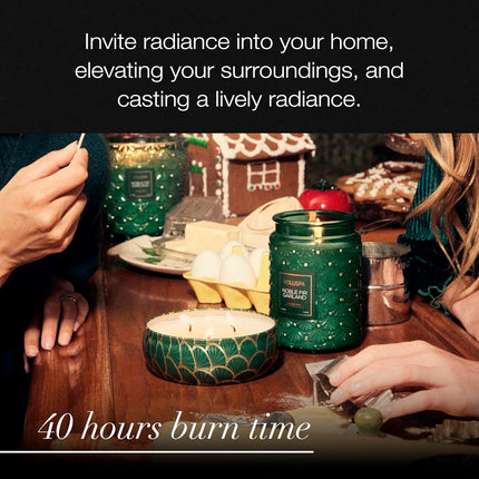 Voluspa Noble Fir Garland, 3 Wick Tin Candle, 12oz, 40 Hour Burn Time, Coconut Wax Candle for The Home, Poured in The USA