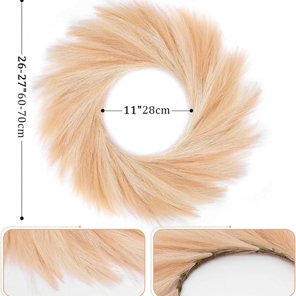 Pampas Grass Wreath, 26'' Faux Pampas Wreath for Front Door, Artificial Wreath for All Seasons, Boho Wall Decor, Farmhouse Pampas Grass Garland, DIY Fall Wreath Autumn Wreath (Beige and Brown)