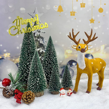 Mini Christmas Tree Small Christmas Tree Desktop Miniature Pine Tree Sisal Bottle Brush Trees with Wooden Base for Christmas Decor Christmas Party Home Table Craft Decorations