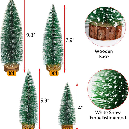 6 Pcs Mini Christmas Trees Bottle Brush Trees, Miniature Pine Christmas Tree Tabletop Mini Snow Frost Trees with Wooden Base for Christmas Holiday Decorations