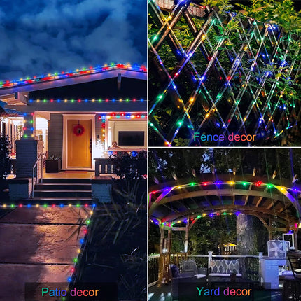 JMEXSUSS Solar Christmas Rope Lights, 2 Pack 100 LED IP 65 Solar Rope Lights Outdoor Waterproof, 33ft 8 Modes PVC Tube Solar Christmas Lights for Christmas Xmas Fence Walkway Path (Multicolor)
