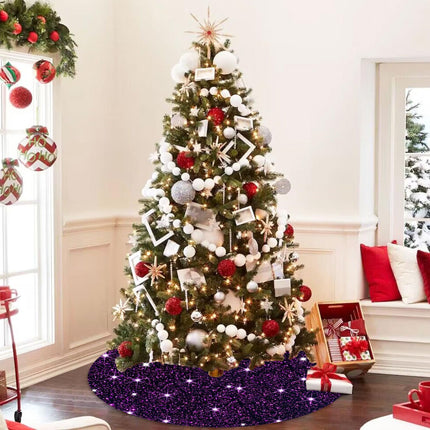 Purple Tree Skirt Velvet Christmas Tree Skirt 36 Inch Tree Skirt Sequin Christmas Tree Collar Purple Tree Skirt for 6FT Tree Halloween Christmas Tree Skirt Glitter Tree Skirt Rug Decorations