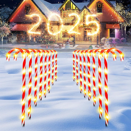 35'' Christmas Candy Cane Lights, 10 Packs Candy Cane Pathway Lights, 8 Modes LED Candy Cane Outdoor Christmas Decorations, Christmas Pathway Lights for Garden, Patio, Lawn, Walkway, Sidewalk