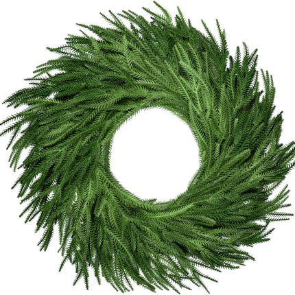 24 Inch Real Touch Norfolk Pine Wreath for Front Door, Green Wreaths Artificial Christmas Wreath for Wall Window Xmas Decoration