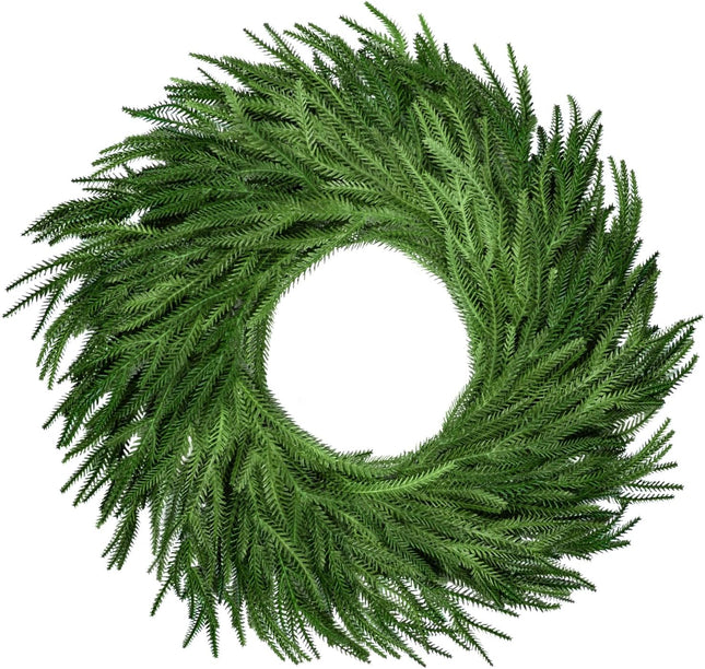 24 Inch Real Touch Norfolk Pine Wreath for Front Door, Green Wreaths Artificial Christmas Wreath for Wall Window Xmas Decoration