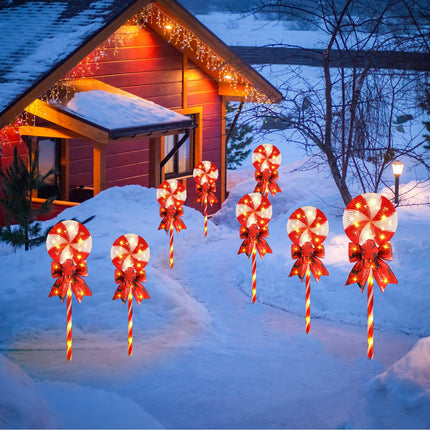 VIHOSE 2 Sets Christmas Lollipop Pathway Lights Christmas Yard Decorations 8 Modes LED Lollipop Marker Lights Waterproof Landscape Lights for Xmas Outsides Yard Garden Patio Walkway(Lollipop)