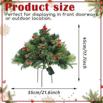 Tigeen 2 Pcs 22 Inch Christmas Tree Frosted Urn Filler Outdoor Planter Pots Filler Prelit Xmas Pine Trees with Cones and Red Berries 50 Warm White LED with 8 Light Modes and Timer for Yard(Common)
