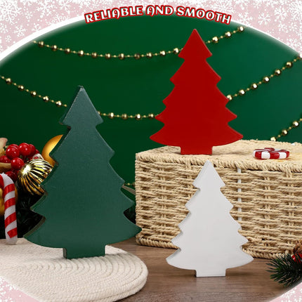 Qunclay 6 Pieces Wooden Christmas Trees Tabletop Decoration Rustic Wood Christmas Trees Tiered Tray Decoration Mini Christmas Tree Mini Wooden Block Signs Tabletop Decoration Ornaments (Tree Style)