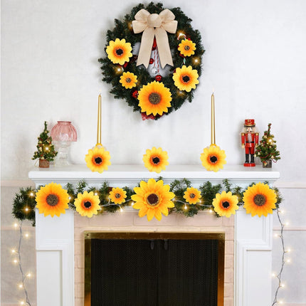 Jetec 62 Pieces Sunflower Christmas Tree Decor Sunflower Decorations with 80 LEDs String Lights for Home Fireplace Christmas Tree Party Indoor Decor
