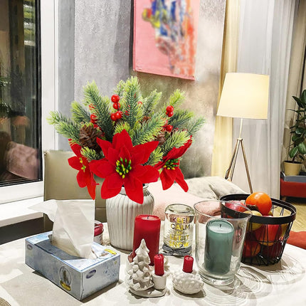 Uieke 4 PCS Artificial Christmas Picks Pine Branches with Red Berry Stems, 13.6'' Poinsettia Christmas Tree Picks Faux Evergreen Sprigs for Home DIY Wreath Craft Winter Festive Decor