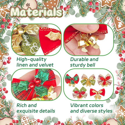 40 Pcs Christmas Bows with Bells,Xmas Wreath Bow Bells Craft Decorations,Christmas Tree Bowknot Hanging Ornament Xmas for Holiday Party Supplies,Xmas Decor Accessories