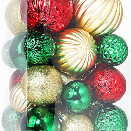 Annecy Christmas Tree Ornaments - 30 PCS Shatterproof Plastic Christmas Ball Ornaments Set for Xmas Tree, Holiday, Wreath & Party Decorations (Multi-Size, Red, Green, Gold)