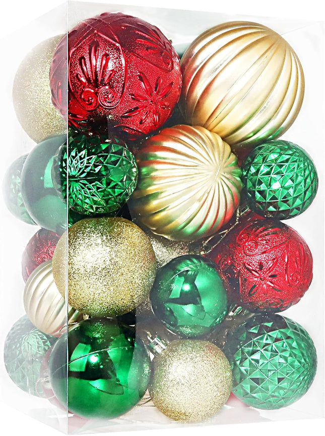 Annecy Christmas Tree Ornaments - 30 PCS Shatterproof Plastic Christmas Ball Ornaments Set for Xmas Tree, Holiday, Wreath & Party Decorations (Multi-Size, Red, Green, Gold)