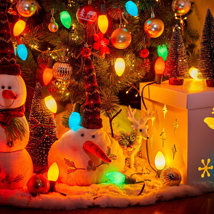 Minetom 50 Pack Multicolor C9 LED Christmas Light Bulbs, Colored Plastic C9 Shatterproof LED Bulbs Replacement for Christmas String Lights, E17 Intermediate Base, Commercial Dimmable Holiday Bulbs