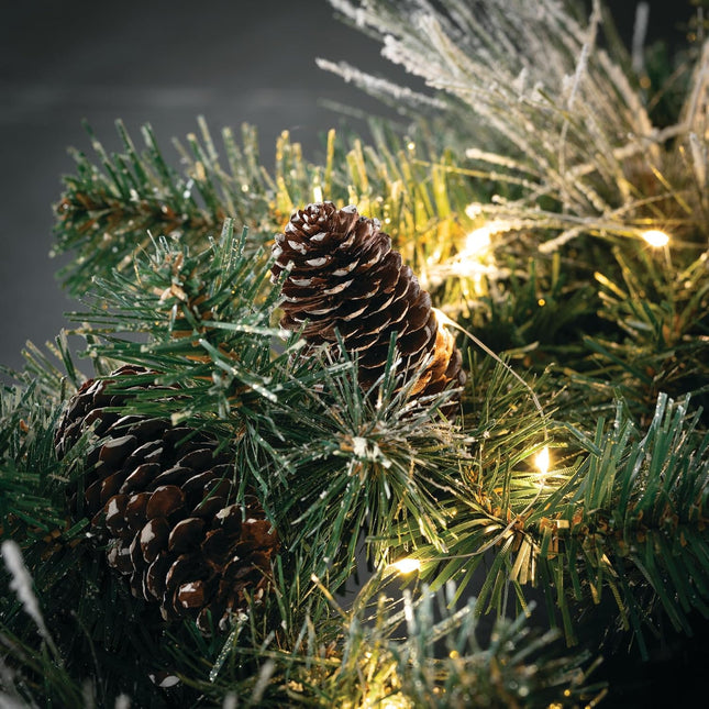 Sullivans 9' Prelit Christmas Garland, Christmas Decor, Garland Christmas Decorations, Artificial Flocked Pine Garland For Mantle with Lights, Pinecones, Battery Timer, and Gold Accents, Holiday Decor