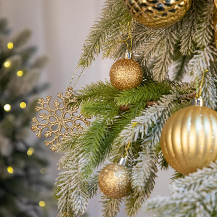 50PCS Christmas Tree Ornaments Set with Shatterproof Christmas Balls Icicle Snowflake Hanging Ornaments for Home Office Farmhouse Christmas Decorations, Gold