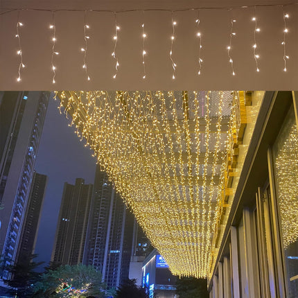 LED Icicle Lights, 8 Modes 19.7FT 150 LEDs Christmas Short Curtain Fairy Hanging Ceiling Extendable Lights for Wedding Balcony Doorway Outdoor Indoor Decoration Warm White, 6M05