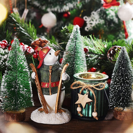 Mini Bottle Brush Pine Trees with Wood Base - Winter Snow Frost Decor and Ornaments, 72 Pieces