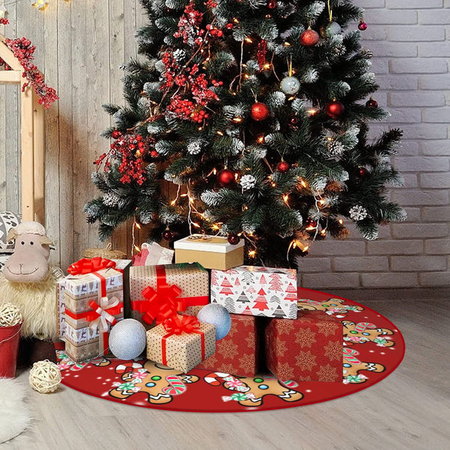 Jbralid Christmas Tree Skirt 48 Inch Christmas Gingerbread Sweet Candy Lollipop Xmas Tree Skirts Mat for Year Holiday Christmas Party Decorations