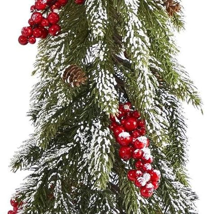 Nearly Natural 24in. Flocked Christmas Artificial Tree with Berries and Pine Cones