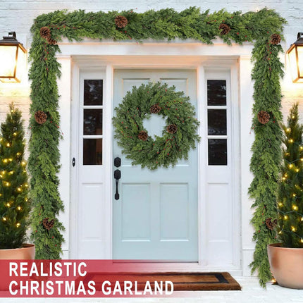 Real Touch Norfolk Pine Christmas Wreath 24 Inch Christmas Wreaths for Front Door Winter Wreath Faux Outdoor Wreaths Christmas Decorations Indoor Outside Window Home Holiday Thanksgiving Green