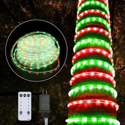 Christmas Rope Lights Outdoor, 50Ft 600 LED Red and Green String Lights, Waterproof Tube Light Plug in 8 Modes Timer Memory, Permanent Christmas Lights for Tree Fence Yard House Decorations